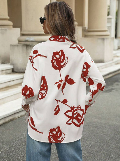 Damenbluse mit Rosenprint und langen Ärmeln