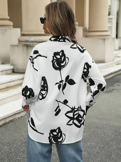 Damenbluse mit Rosenprint und langen Ärmeln